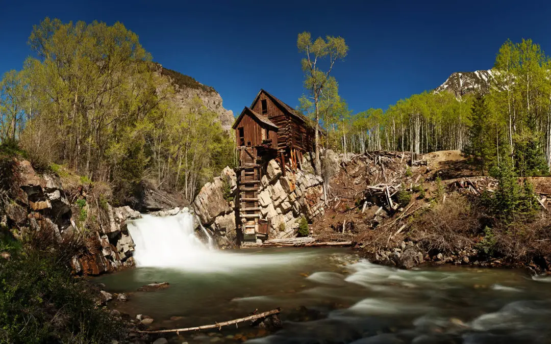 Scenic panorama of Crystal Mill in Colorado